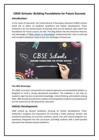 CBSE Schools Building Foundations for Future Success