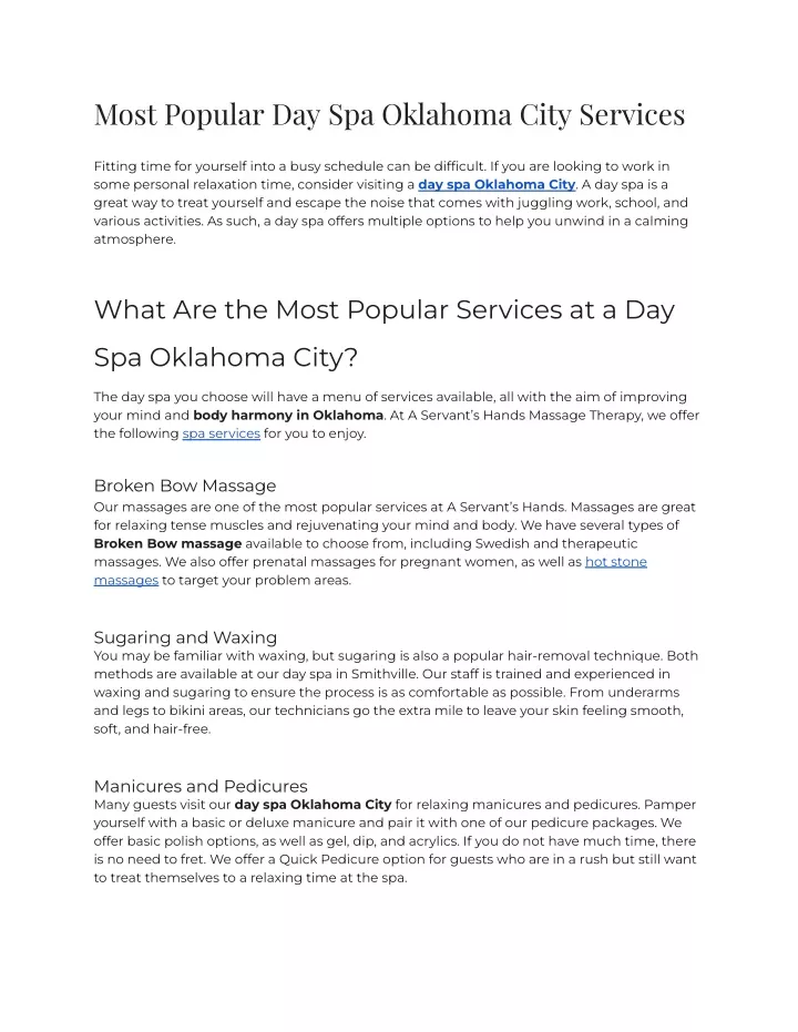 most popular day spa oklahoma city services