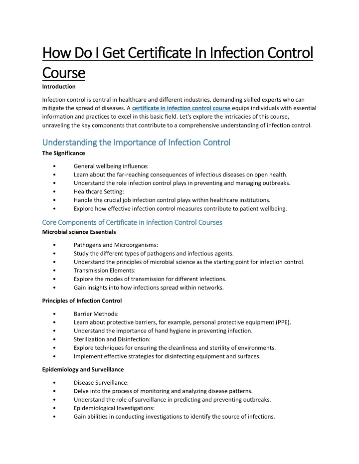 how do i get certificate in infection control