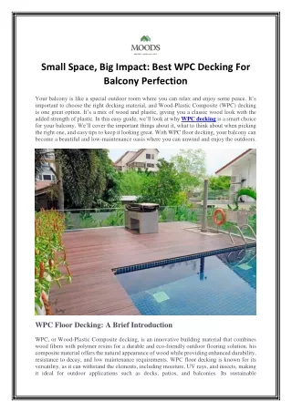 Small Space, Big Impact: Best WPC Decking For Balcony Perfection