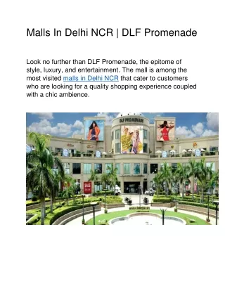 Malls In Delhi NCR   | DLF Promenade