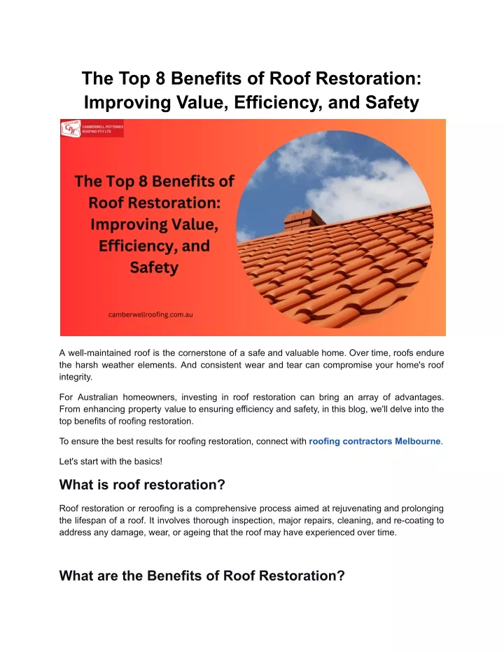 the top 8 benefits of roof restoration improving