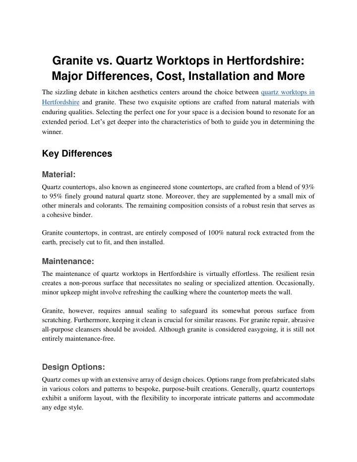 granite vs quartz worktops in hertfordshire major