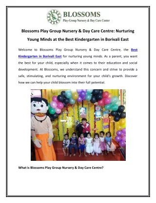 Blossoms Play Group Nursery & Day Care Centre Nurturing Young Minds at the Best Kindergarten in Borivali East