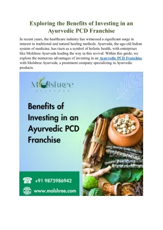 Exploring the Benefits of Investing in an Ayurvedic PCD Franchise