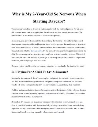 Why is My 2 Year Old So Nervous When Starting Daycare