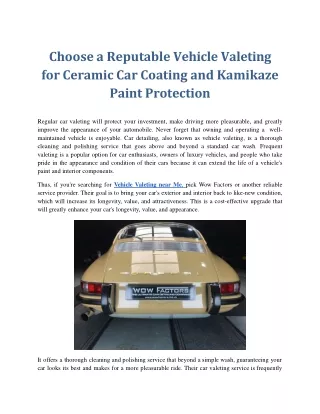 Choose a Reputable Vehicle Valeting for Ceramic Car Coating and Kamikaze Paint Protection .docx