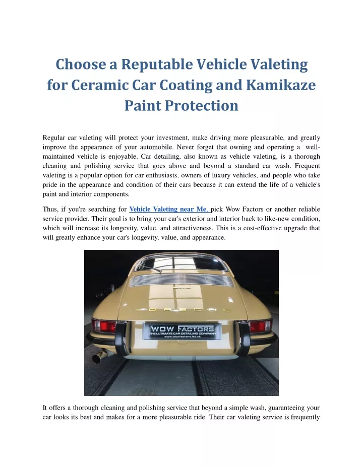 choose a reputable vehicle valeting for ceramic car coating and kamikaze paint protection