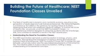 Building the Future of Healthcare NEET Foundation Classes Unveiled