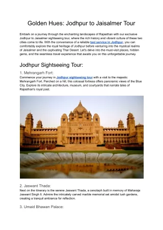 Golden Hues_ Jodhpur to Jaisalmer Tour