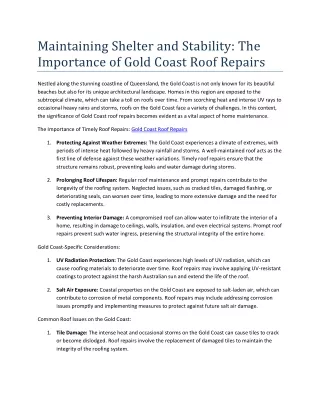 Maintaining Shelter and Stability The Importance of Gold Coast Roof Repairs
