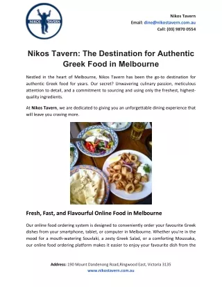 Nikos Tavern: The Destination for Authentic Greek Food in Melbourne