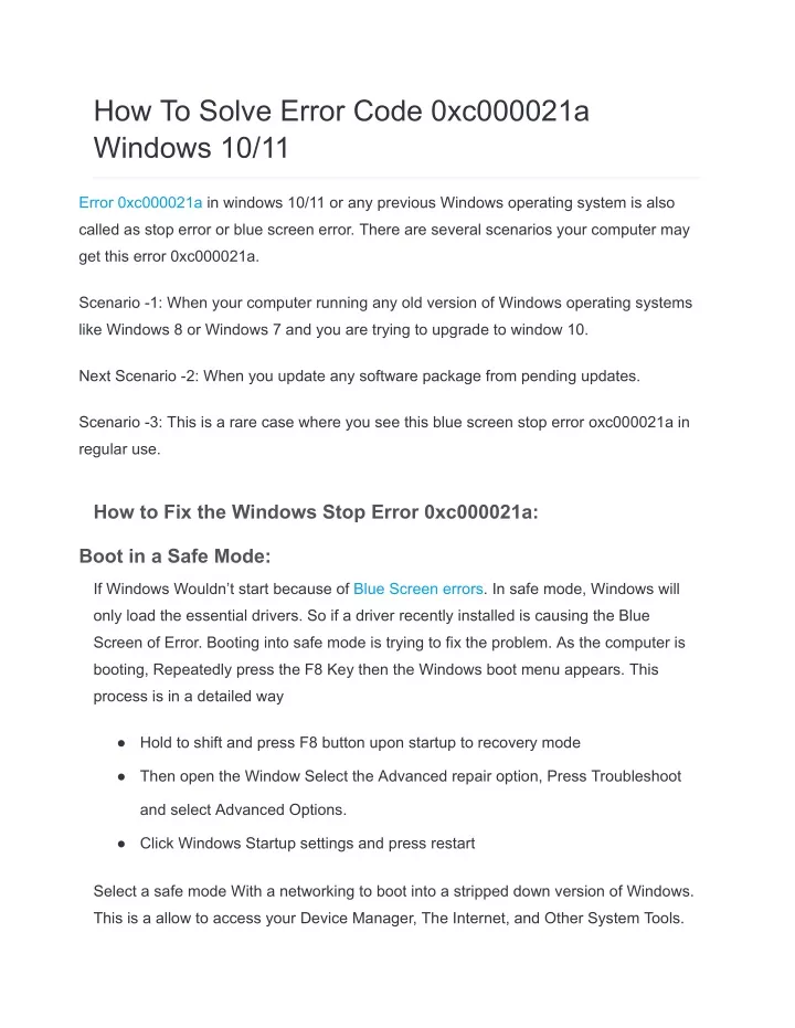 how to solve error code 0xc000021a windows 10 11