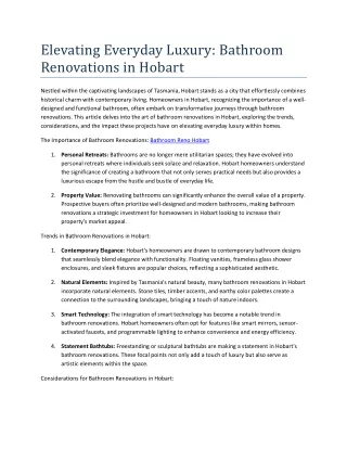Elevating Everyday Luxury Bathroom Renovations in Hobart