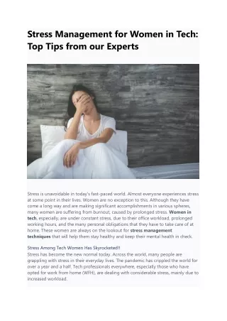 stress management for women in tech top tips from