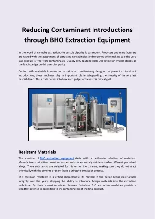 Reducing Contaminant Introductions through BHO Extraction Equipment