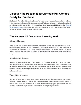 Discover the Possibilities Carnegie Hill Condos Ready for Purchase