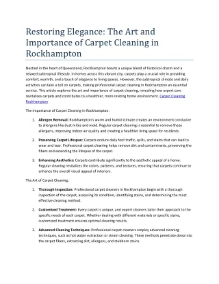 Restoring Elegance The Art and Importance of Carpet Cleaning in Rockhampton