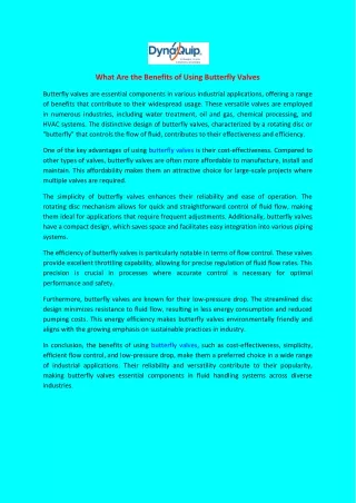 what are the benefits of using butterfly valves