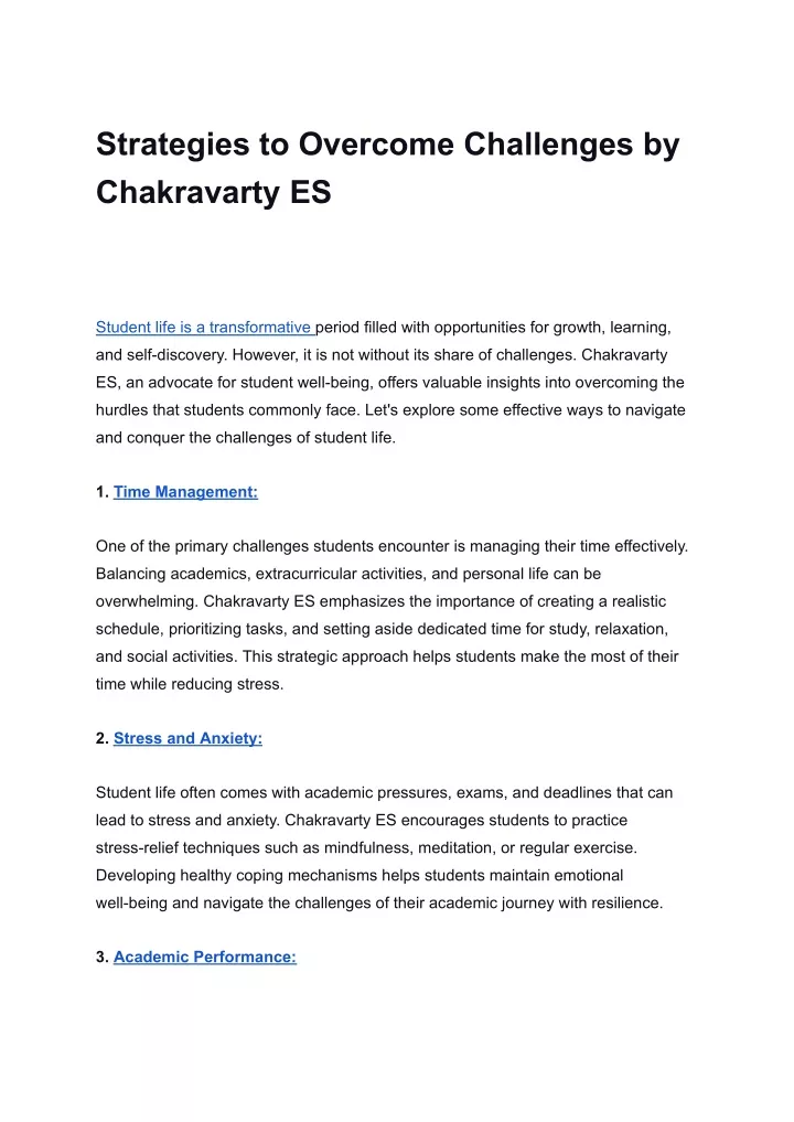 strategies to overcome challenges by chakravarty