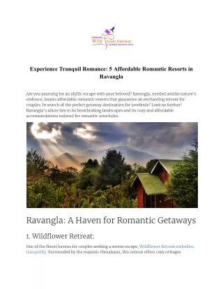 5 Affordable Romantic Resorts in Ravangla