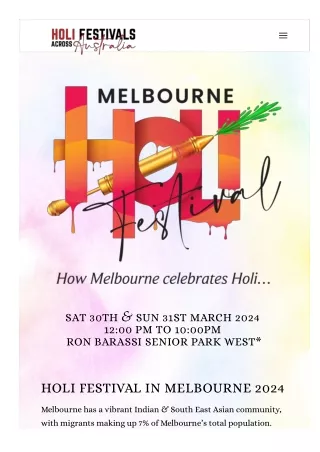 Celebrate Holi Festival Event in Melbourne 29th, 30th and 31 March 2024