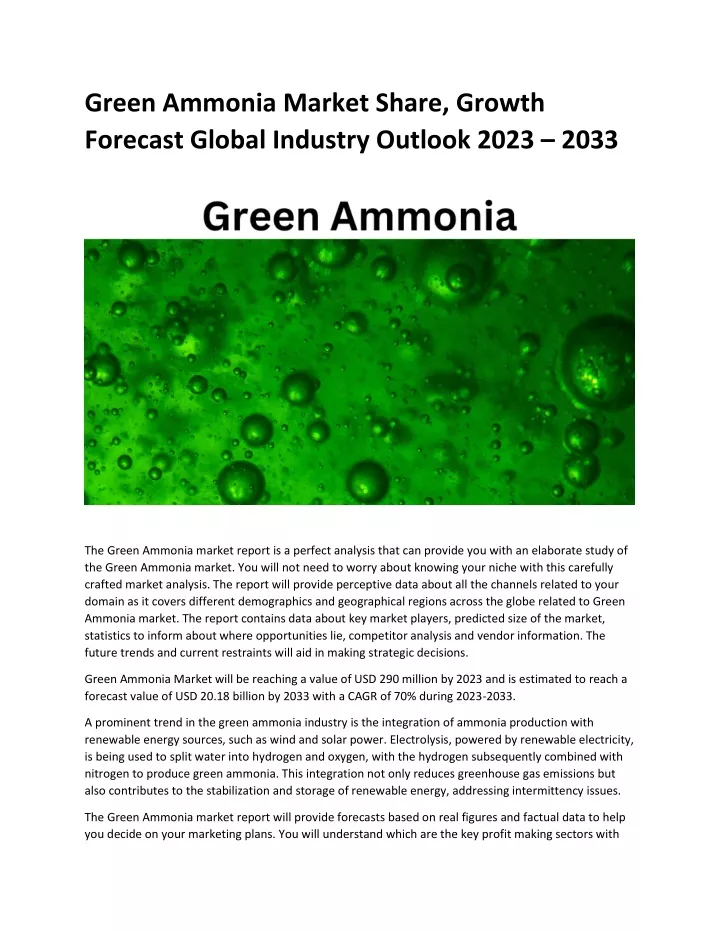 green ammonia market share growth forecast global