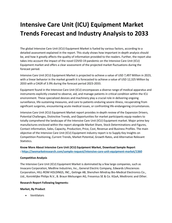 intensive care unit icu equipment market trends