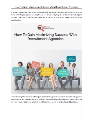 How To Gain Maximizing Success With Recruitment Agencies