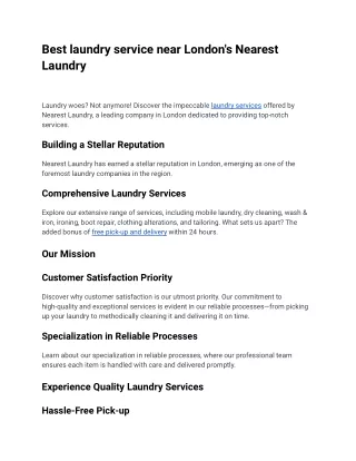 Best laundry service near London's Nearest Laundry
