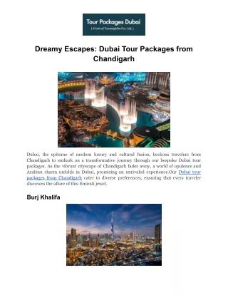 Dubai Tour Packages From Chandigarh