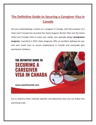 The Definitive Guide to Securing a Caregiver Visa in Canada