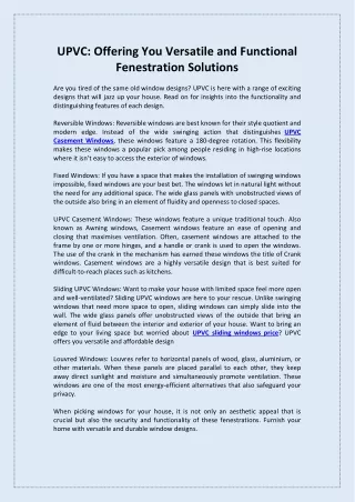 upvc offering you versatile and functional