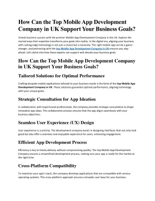 How Can the Top Mobile App Development Company in UK Support Your Business Goals