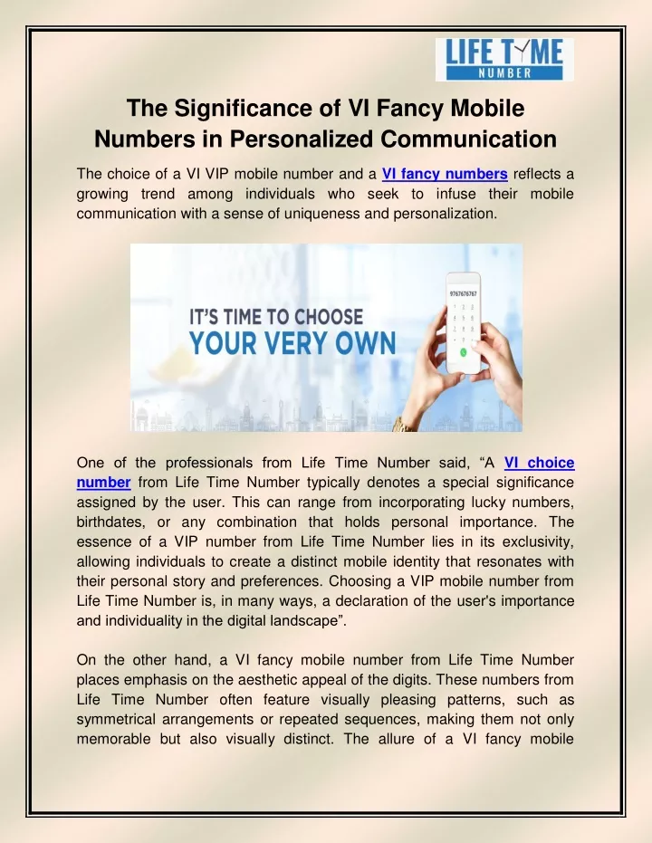 the significance of vi fancy mobile numbers