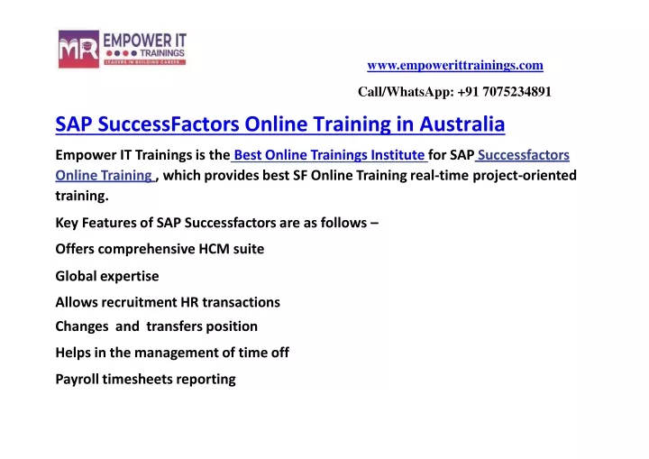 sap successfactors online training in australia
