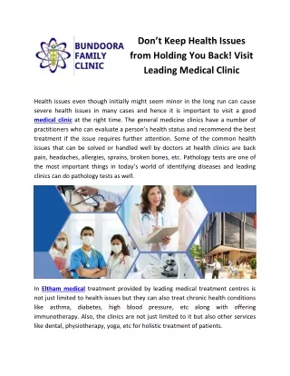 Dont Keep Health Issues from Holding You Back - Visit Leading Medical Clinic