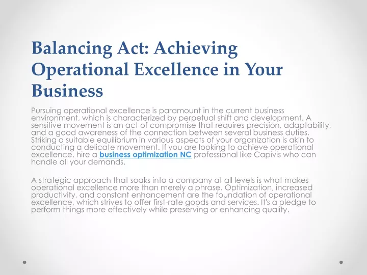balancing act achieving operational excellence in your business