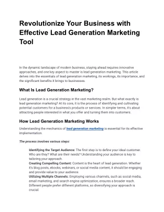 Revolutionize Your Business with Effective Lead Generation Marketing Tool