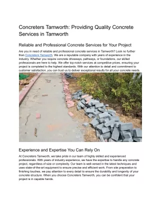 Concreters Tamworth Providing Quality Concrete Services in Tamworth