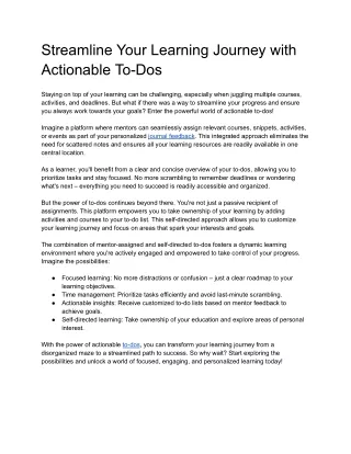 Streamline Your Learning Journey with Actionable To-Dos