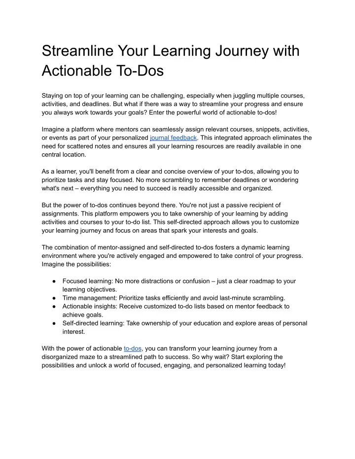 streamline your learning journey with actionable