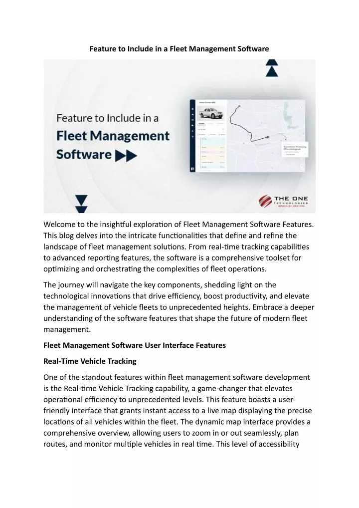 feature to include in a fleet management software