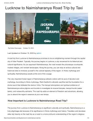 Lucknow to Naimisharanya Road Trip by Taxi - Bharat Taxi Blog