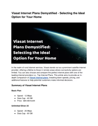 Unlocking the Mystery of Viasat Internet Plans - A Guide to Choosing the Perfect