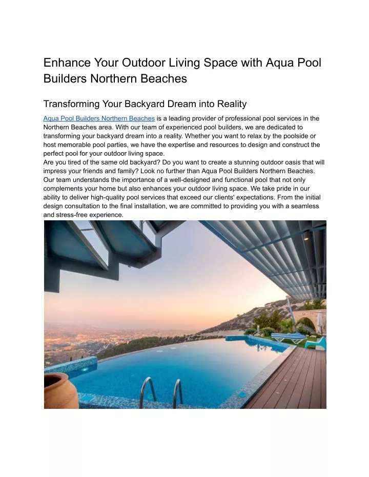 enhance your outdoor living space with aqua pool