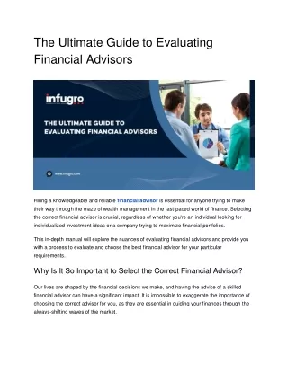 The Ultimate Guide to Evaluating  Financial Advisors