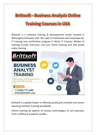 Brittsoft - Business Analysis Online Training Courses in USA