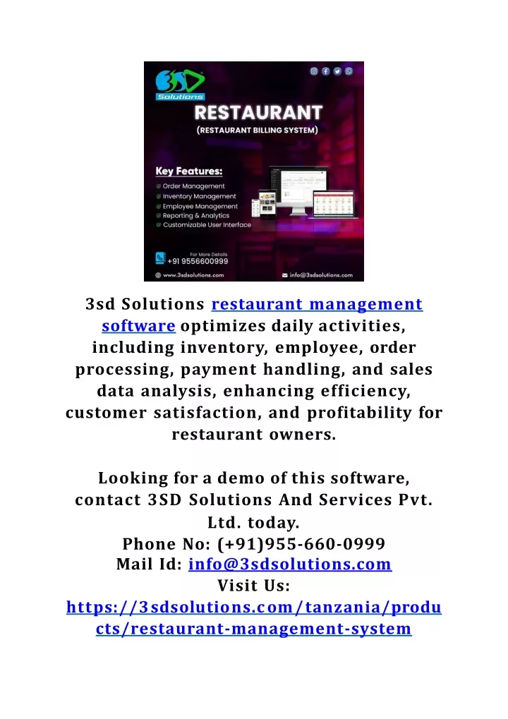 3sd solutions restaurant management software