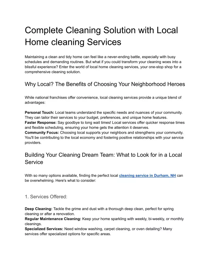 complete cleaning solution with local home